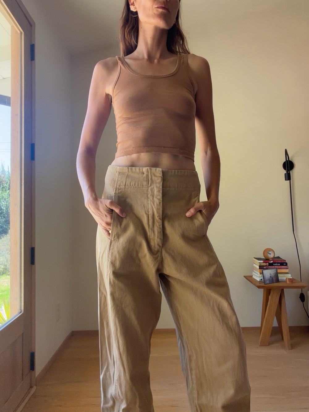 High-Rise Wide-Leg Pants in Light Tan - Picture 7 of 15